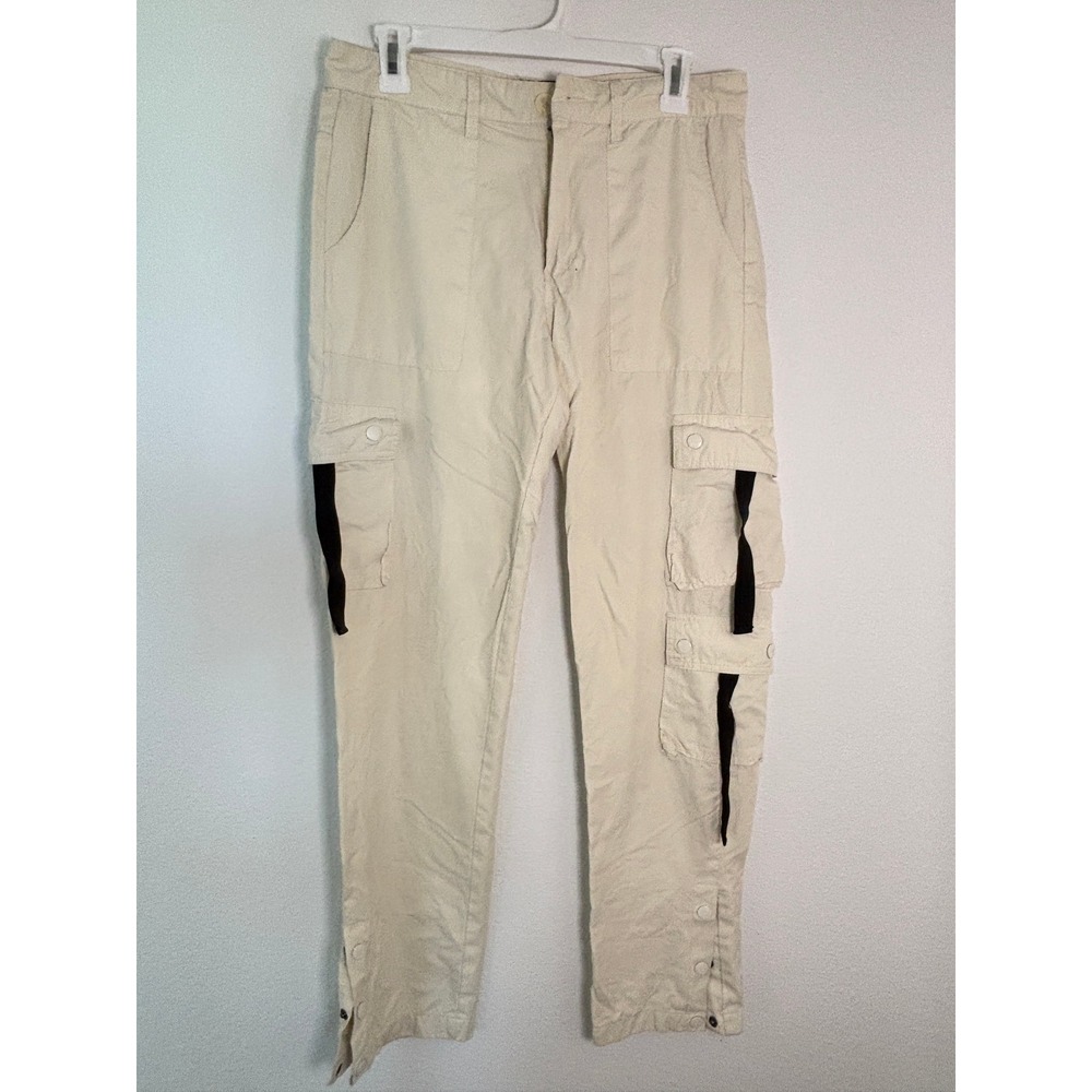 Forever 21 Men Cream Cargo Pants Utility Strap Snap Ankle Size 29 Streetwear
